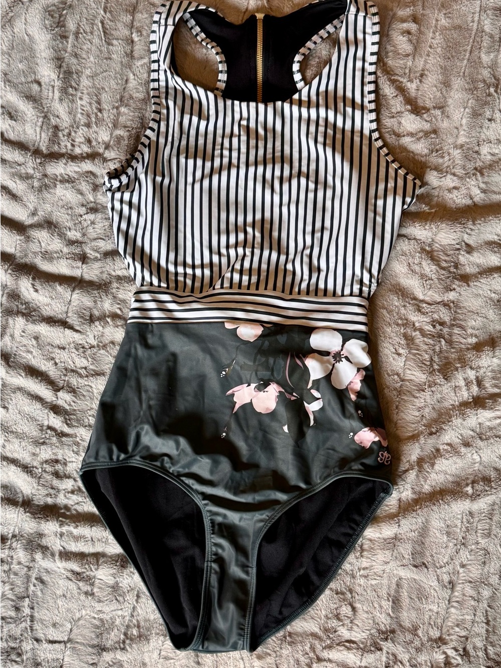 Albion Striped & Floral One-Piece Swimsuit - Black, White & Pink